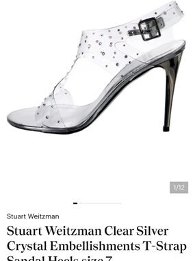 Stuart Weitzman Clear Crystal T-Strap Sandal with Silver Heel